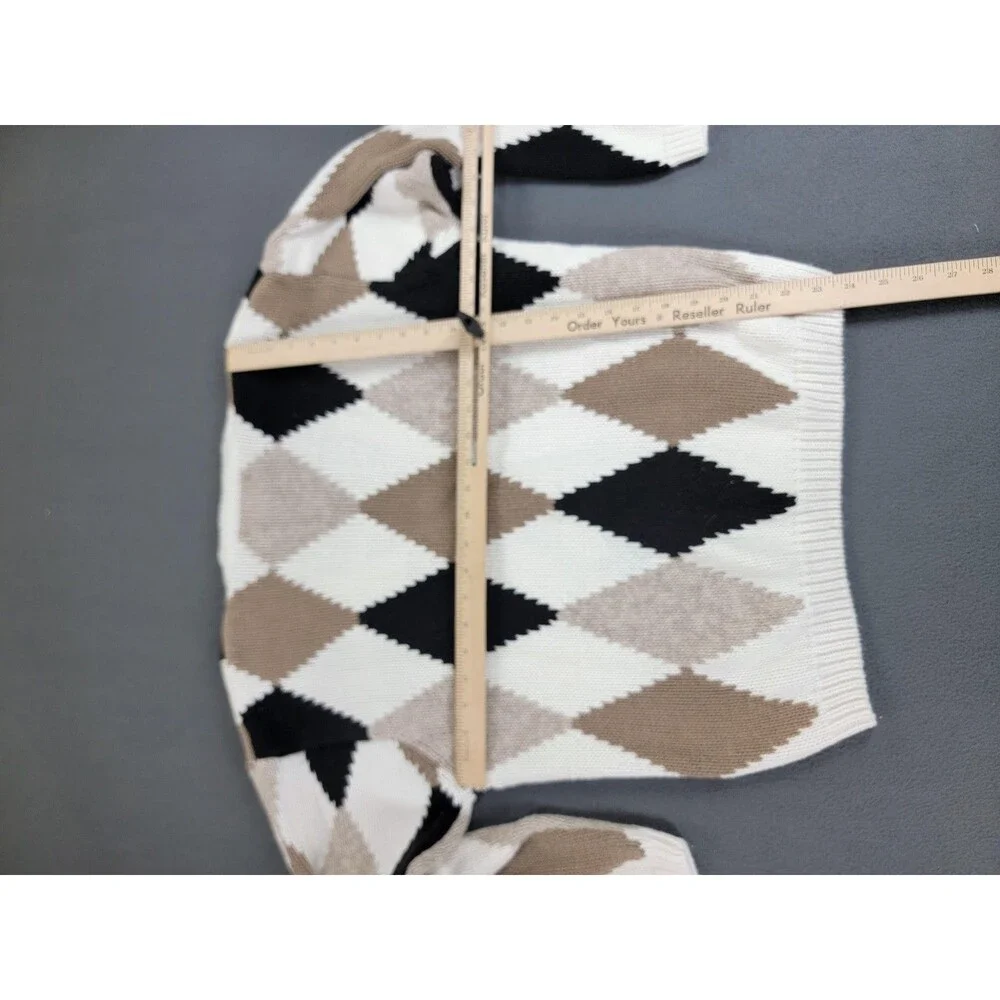 Vintage Milano Design Group Sweater Womens Large Argyle Floral Knit Pullover 90s